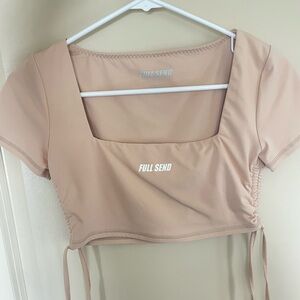 Full Send Nelk Boys Fitness Square Side Tie Top Nude - Small (S)